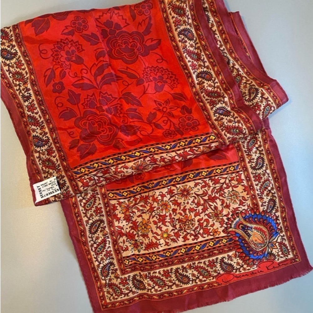 Vintage Oscar de la Renta 100% Silk Colorful Scarf Made in Japan
